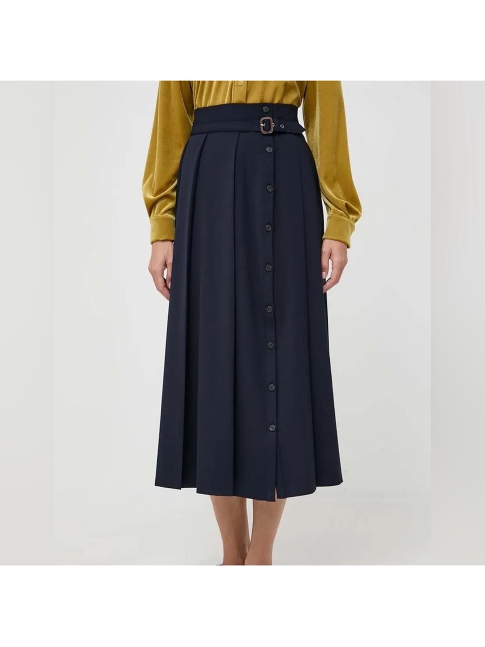 Max Mara Osiride Blue Pleated Skirt Size 8 New Minimalist Luxury Business chic
